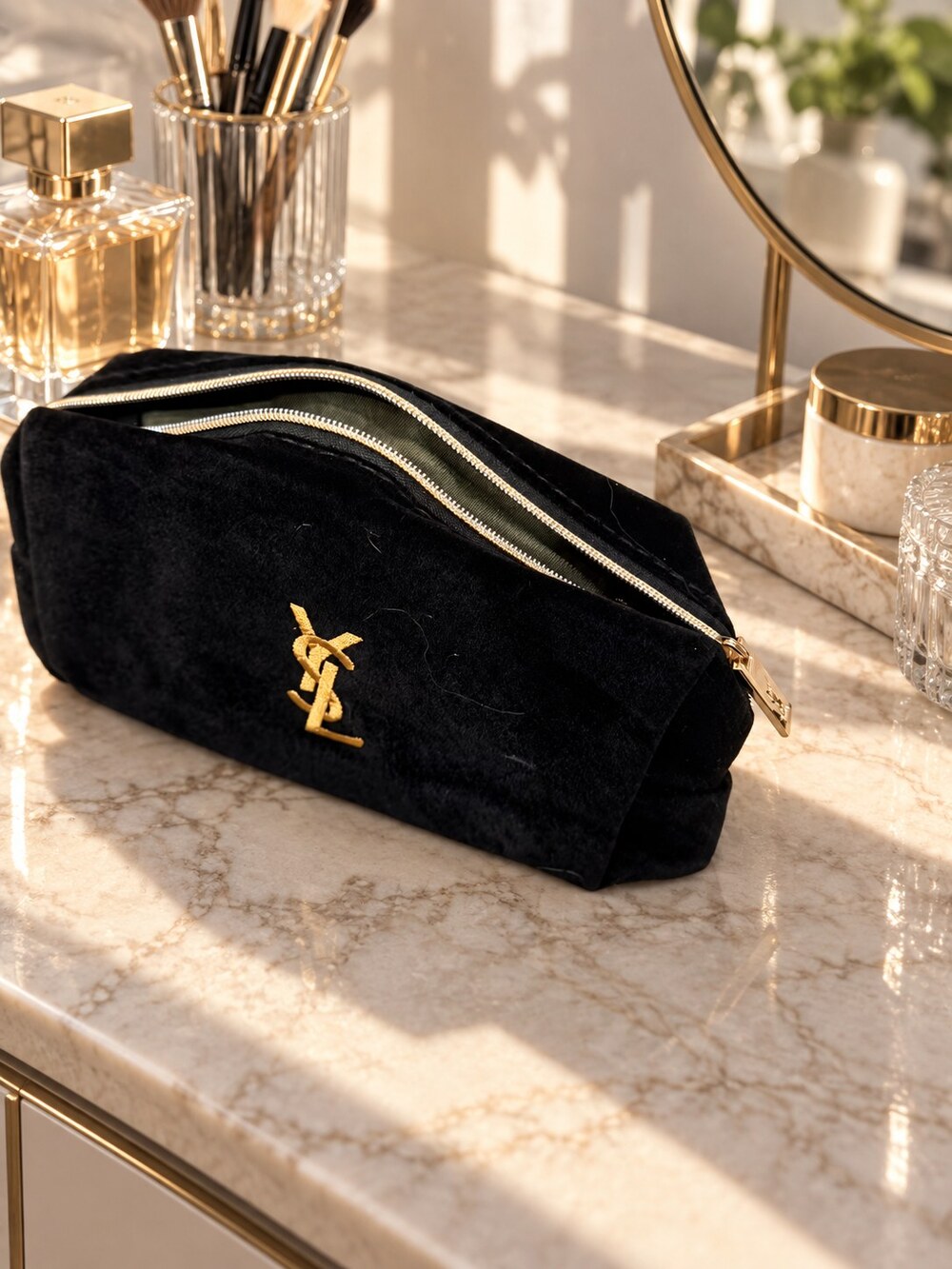 Yves Saint Laurent Black Velvet Makeup Bag | Compact Beauty Pouch - Picture 6 of 6